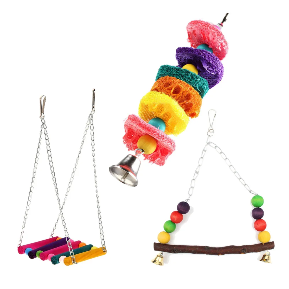 Funny Bird Toys Wooden Hanging Hammock for Parrot Parakeet Budgie