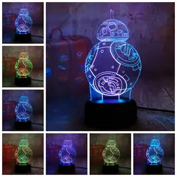 Новинка Звездные войны BB-8 3D светодиодный RGB Смешанные двойной Цвет ночник настольная фонарик, Рождественский подарок Спальня Home Decor