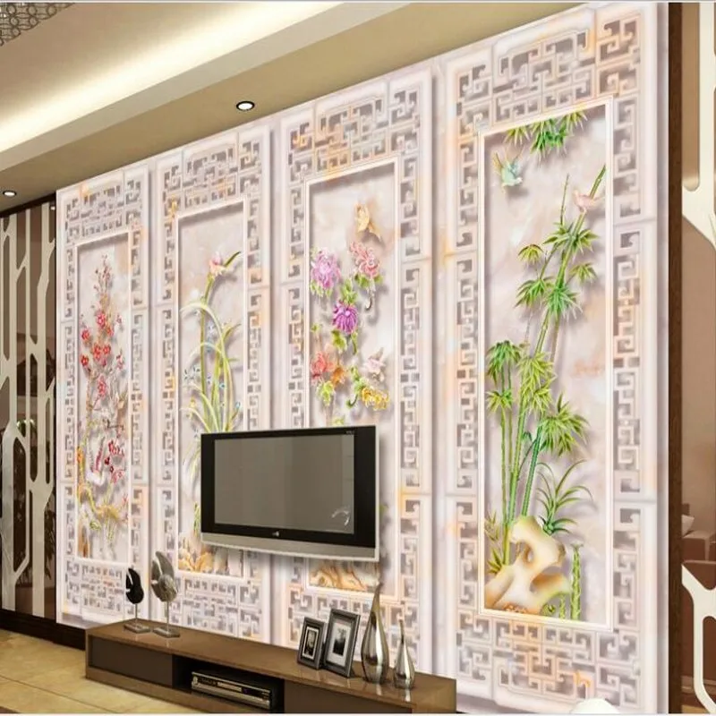 wellyu Customized large - scale murals marble reliefs Meilan Zhuju living room TV sofa background wall non woven wallpaper | Обустройство