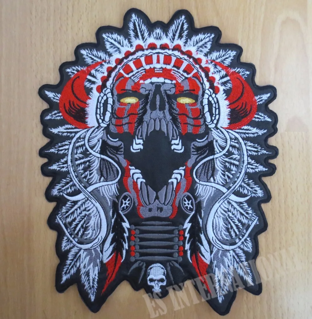 

11 inches Indian Chief Skull large Embroidery Patches for Jacket Motorcycle Biker 28CM*22CM