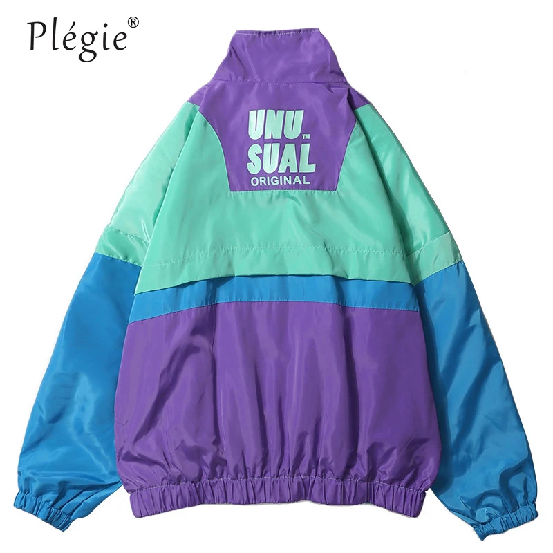 Plegie الخريف الهيب هوب سترة واقية سترة المتضخم رجل المتناثرة اللون كتلة سترة معطف خمر البريدي المسار سترة الشارع الشهير