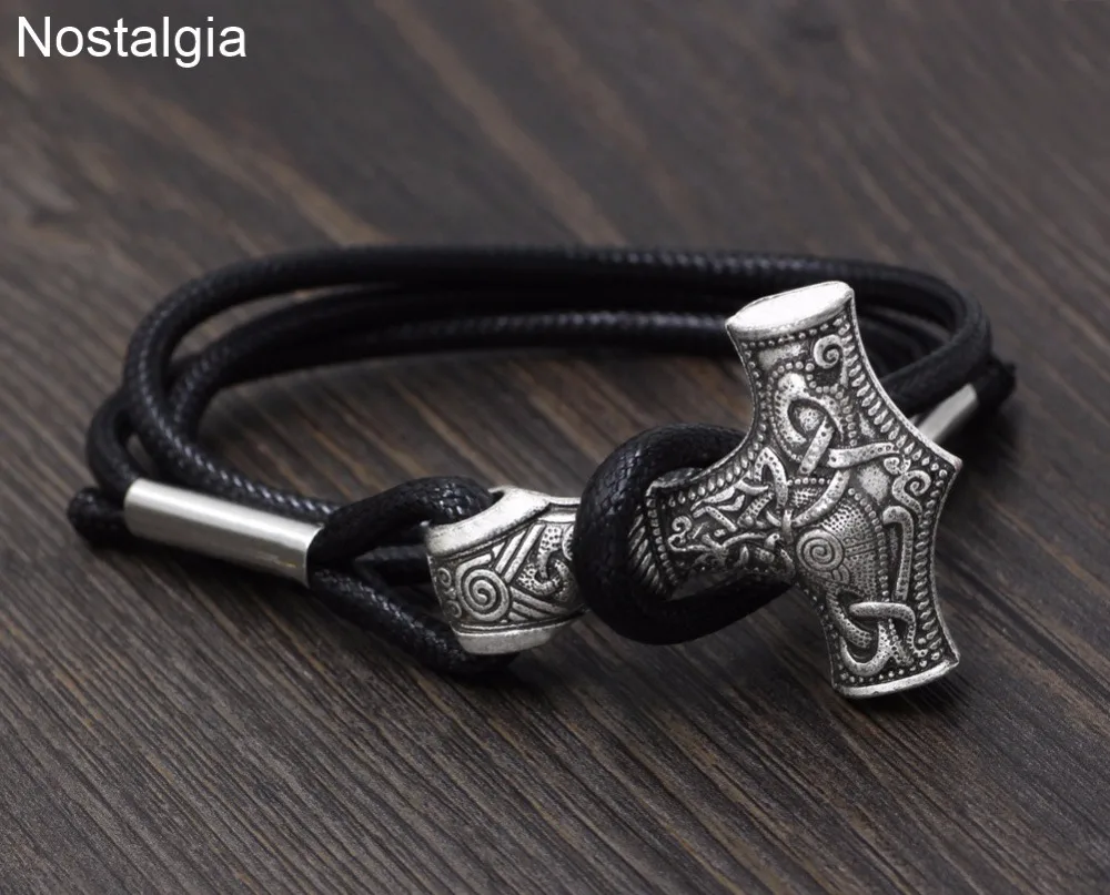 Nostalgia Thor Hammer Men Tibetan Jewelry Charm Bangle Viking Adjustable Cuff Bracelet Unice Graduation Gift