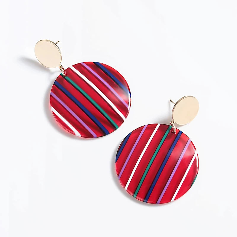 

Multicolor Stripe Earrings For Women Candy Series Jewelry Round Geometry Drop Earrings Elegant Jewelry Accessories Pendientes