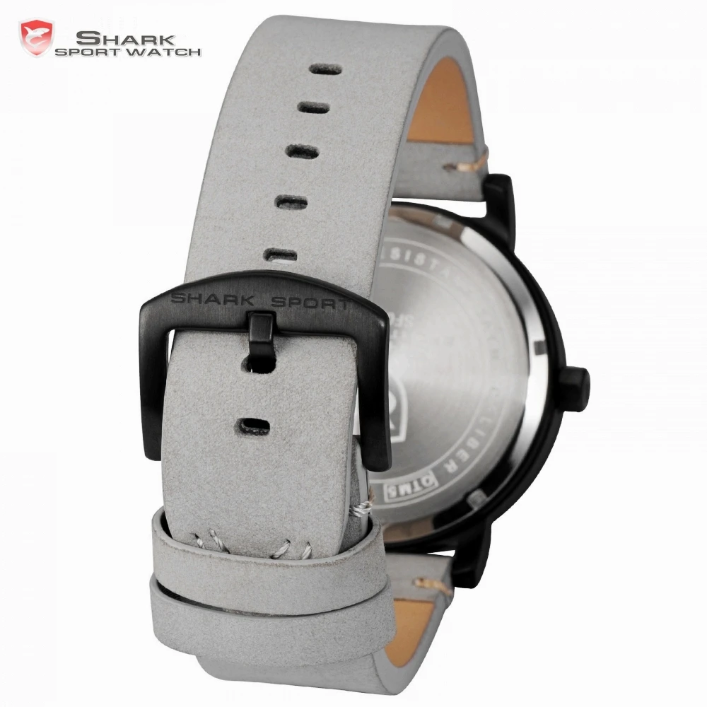 Bahamas Saw SHARK Sport Watch Grey Relogio Masculino Simple 3D Special Long Second Hand Men Male Quartz Leather Band Clock/SH571