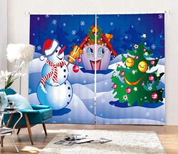 

Christmas Cartoon Snowman 3D Painting Blackout Curtains Office Bedding Room Living Room Sunshade Window Bedding Custom-made Size