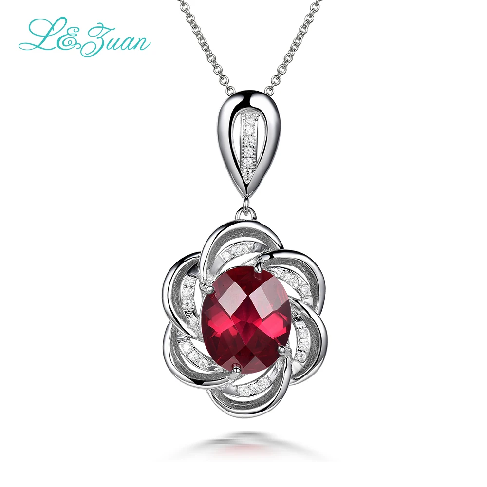 

l&zuan Real 925 Sterling Silver Necklace 9.1ct Red Stone Romantic Luxury Pendant jewelry For Women