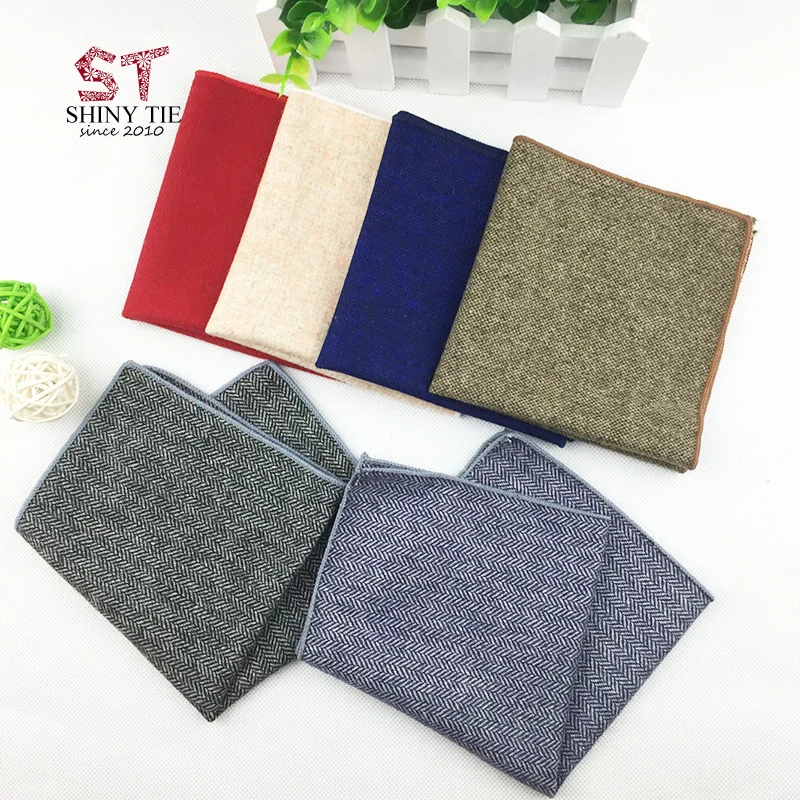  Men'S Suit Pocket Square 24*24Cm Handmade Pure Color Wool Handkerchiefs For Men Solid Hankies Turne