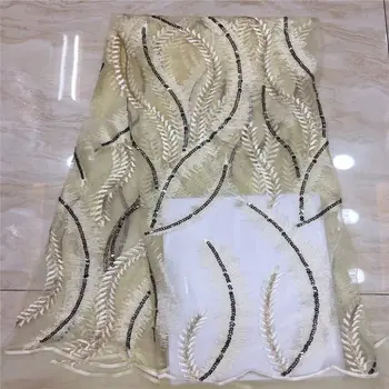 

Latest African tulle Laces Fabrics High Quality 2019 Nigerian Net Lace Fabric with Sequins Lace for Women Dress 5yards/lot