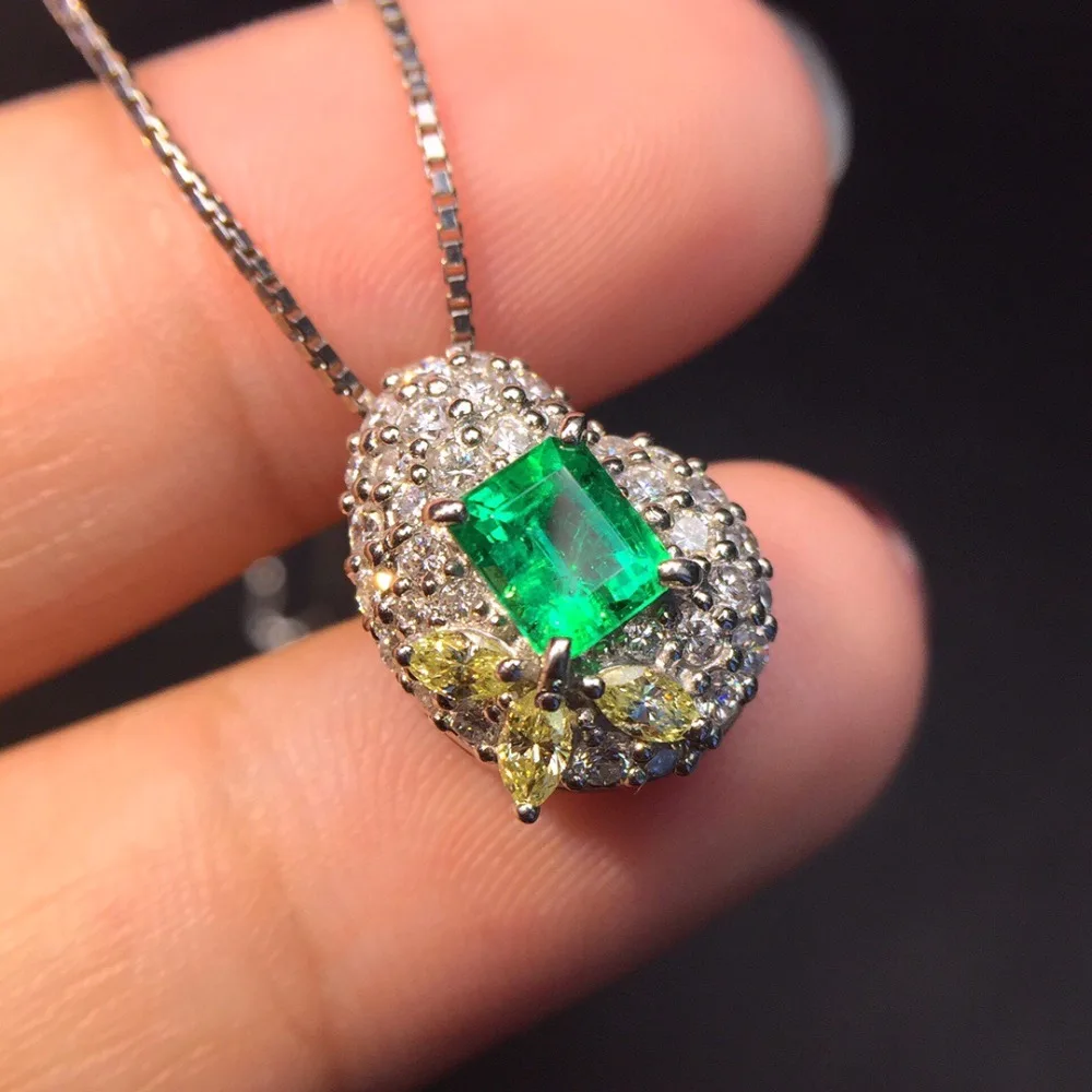 

Fine Jewelry Real Pure 18 K White Gold AU750 100% Natural Emerald Gemstones 0.98ct Female's Pendants for Women Fine Necklaces