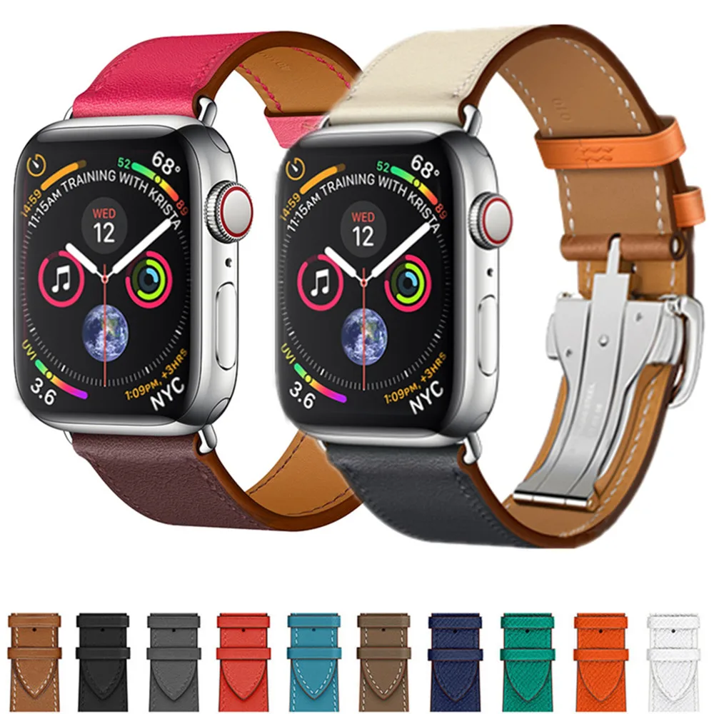 

Leather for apple watch band 44mm 40mm iwatch series 4/3/2/1 42mm 38mm watchband bracelet folding buckle strap replacement belt