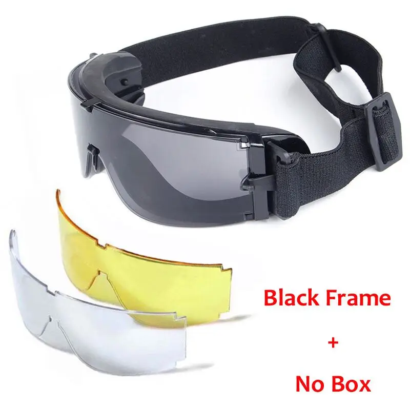 Военный страйкбол Спорт X800 тактические очки USMC UV400 Солнцезащитные очки армии Пейнтбол Очки Охота Стрельба очки 3 линзы - Цвет: No Box X800 Black
