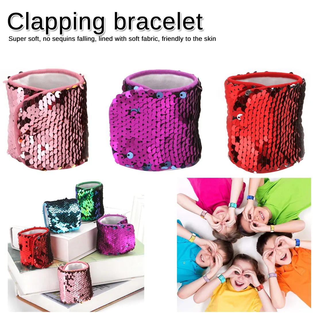 

Multicolor bracelet Party Wristbands Mermaid Patted Bracelets Two-Color Sequin Reversible Glitter Slap Bracelets