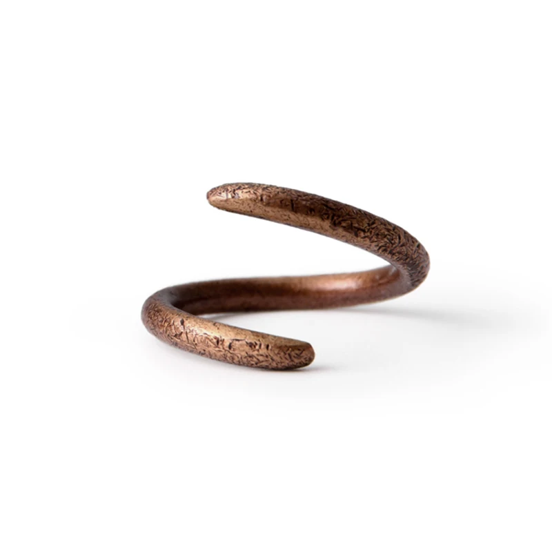 

Curving Hand Crafted Texture Solid Copper Ring Rustic Artificial Oxidized Resizable Retro Punk Street for Men Women