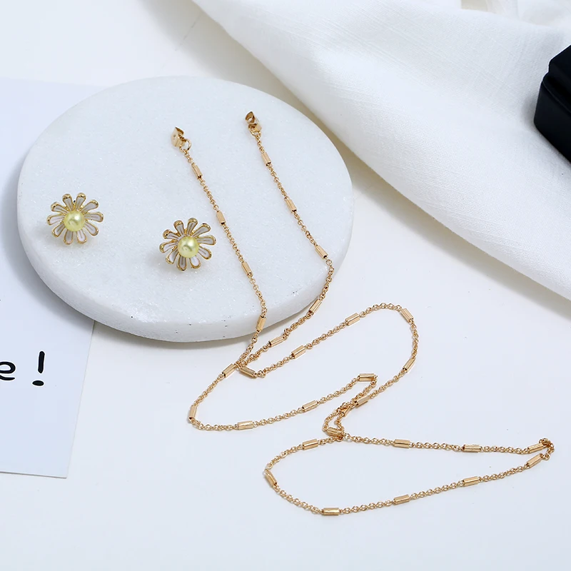 

1 x Gold Boho Flower Ear Studs Geometric Long Chain Hanging Neck Earrings Necklaces One-Piece Woman's Trendy Jewelry 63cm