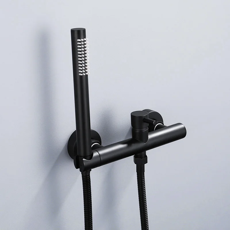 Matte black Смеситель для душа, черный и хромированный, для ванной, простой, ручной, для ванны, душевая головка, настенный, смеситель для горячей и холодной воды - Цвет: Matte black