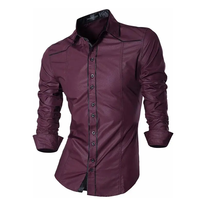 

Jeansian Men's Fashion Dress Casual Shirts Button Down Long Sleeve Slim Fit Designer Tattoo Lion Z034 WineRed2