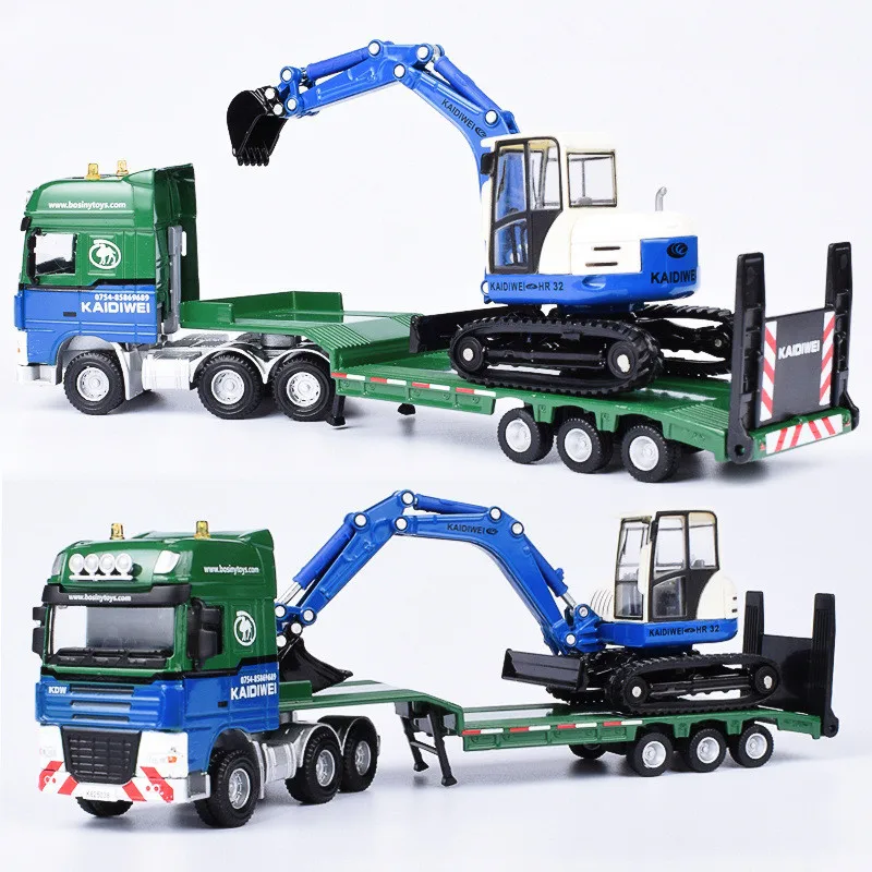 

Exquisite 1:50 flatbed trailer&excavator alloy model,simulation of die-casting engineering transport truck gifts,free shipping