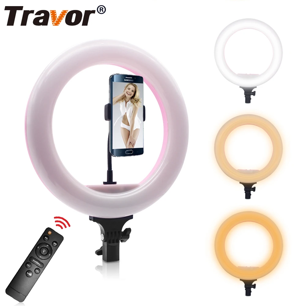 

Travor 12.6 inch Bi Color LED Ring Light Dimmable 220pcs Leds photography ring lamp 3500K to 5600K with remote controller