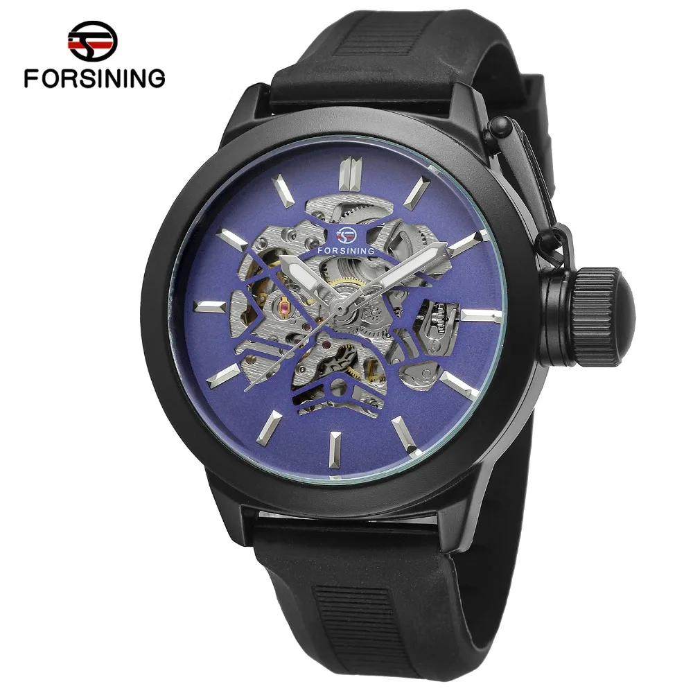 

FORSINING Brand Mens Silicon Strap Skeleton Automatic Self-Wind Mechanical Watch Big Dial Sport Wristwatch Relogio Releges