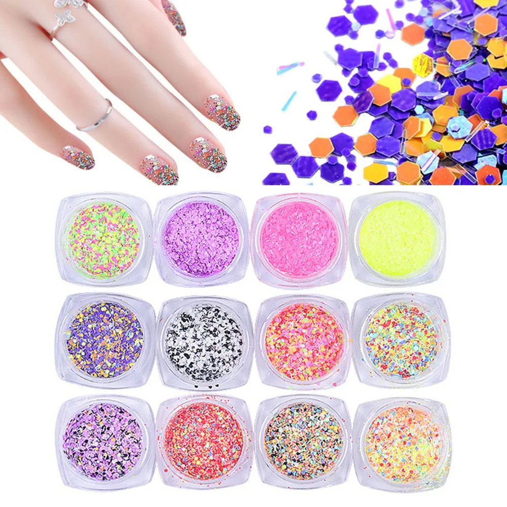 1 Bottle 3D Acrylic Nail Kit Tools Nails Glitter Powder Dust Hexagon