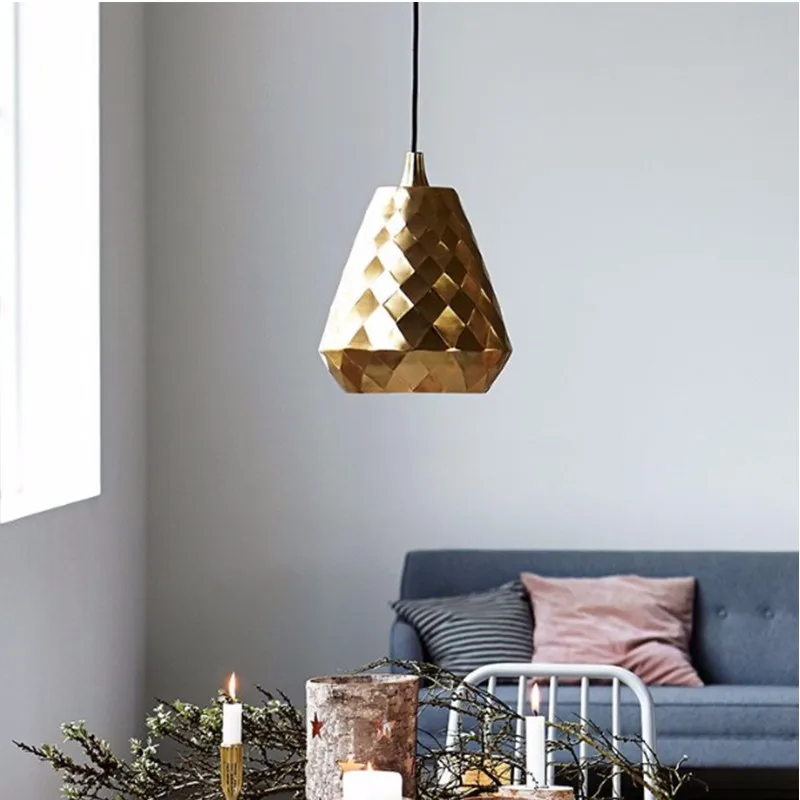 

SGROW Nordic Danish House Doctor Aston Geometric Pendant Lights for Dining Room Bedroom Lighting Fixtures Gold Metal Lamp