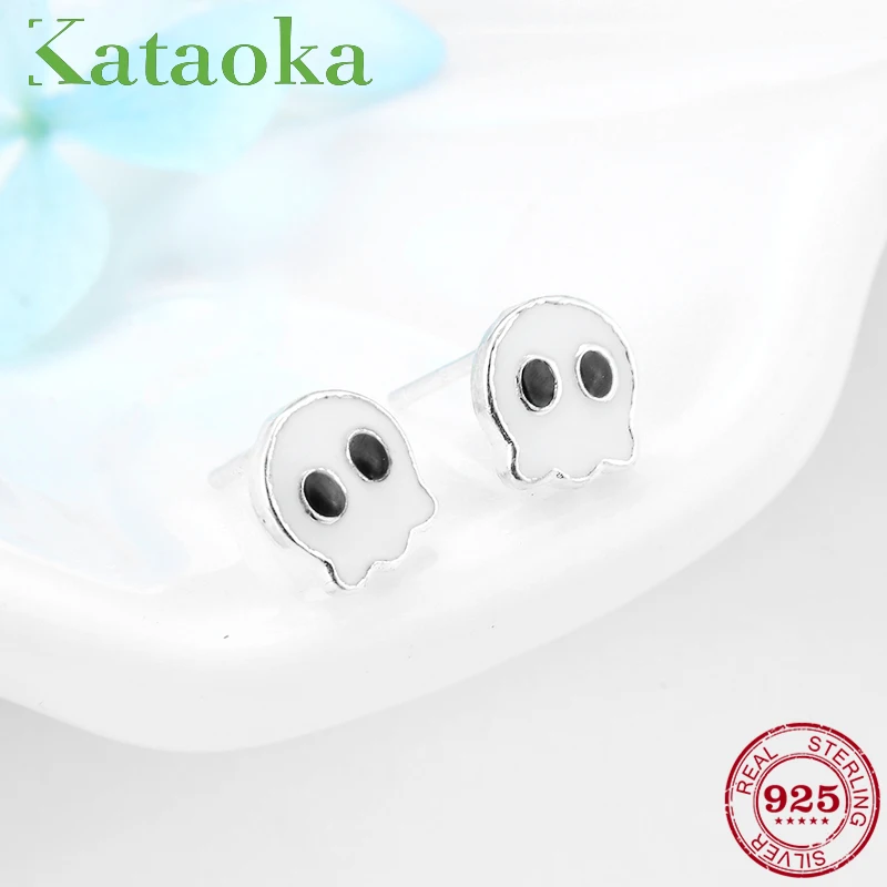 

925 Sterling Silver Black and white Enamel Cute little animal shape DIY gift fashion fine Stud Earrings luxury Creative Jewelry