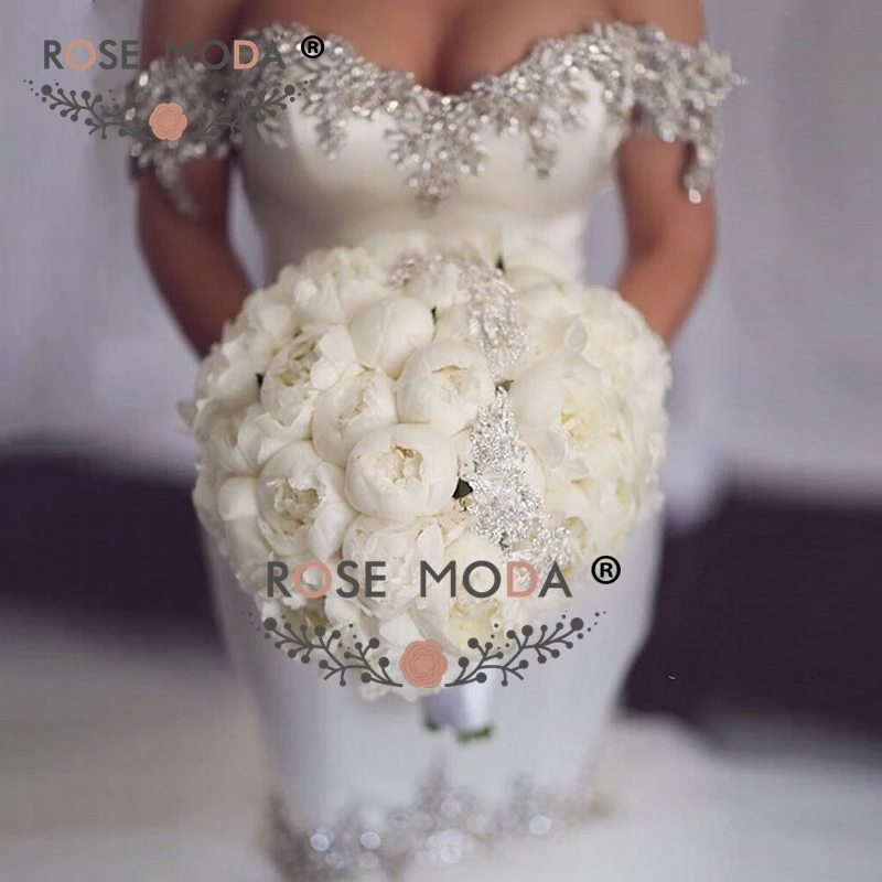 Rose Moda Stunning Off Shoulder Strap Crystal Jeweled Sweetheart