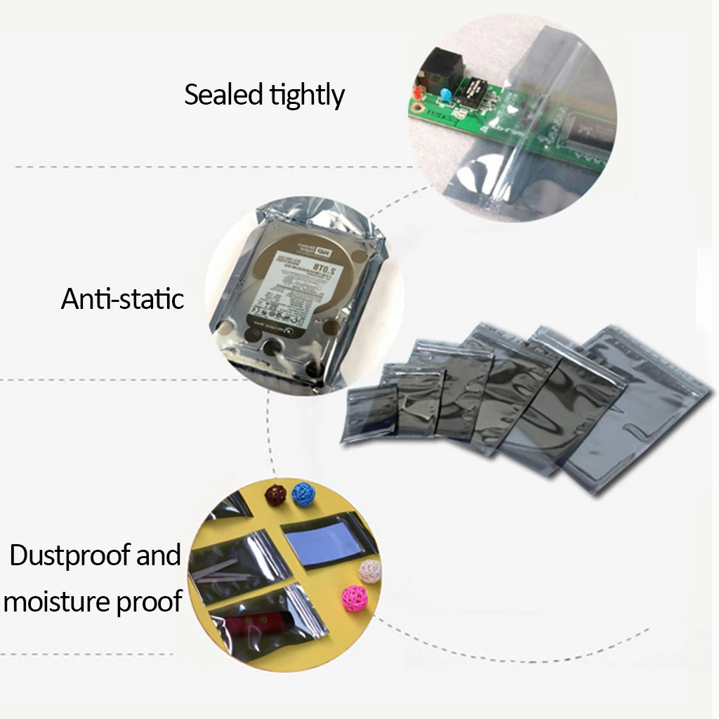 100 шт./лот, Антистатическая полупрозрачная сумка для хранения с застежкой-молнией, герметичная Антистатическая сумка для электронных аксессуаров, посылка, антистатические сумки