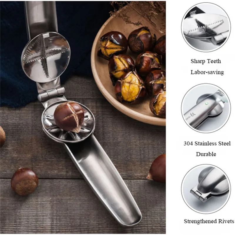 

TTLIFE 2-in-1 Quick Chestnut Clip Nut Cracker Sheller Walnut Pliers Metal Nut Opener 304 Stainless Steel Kitchen Tools Gadgets
