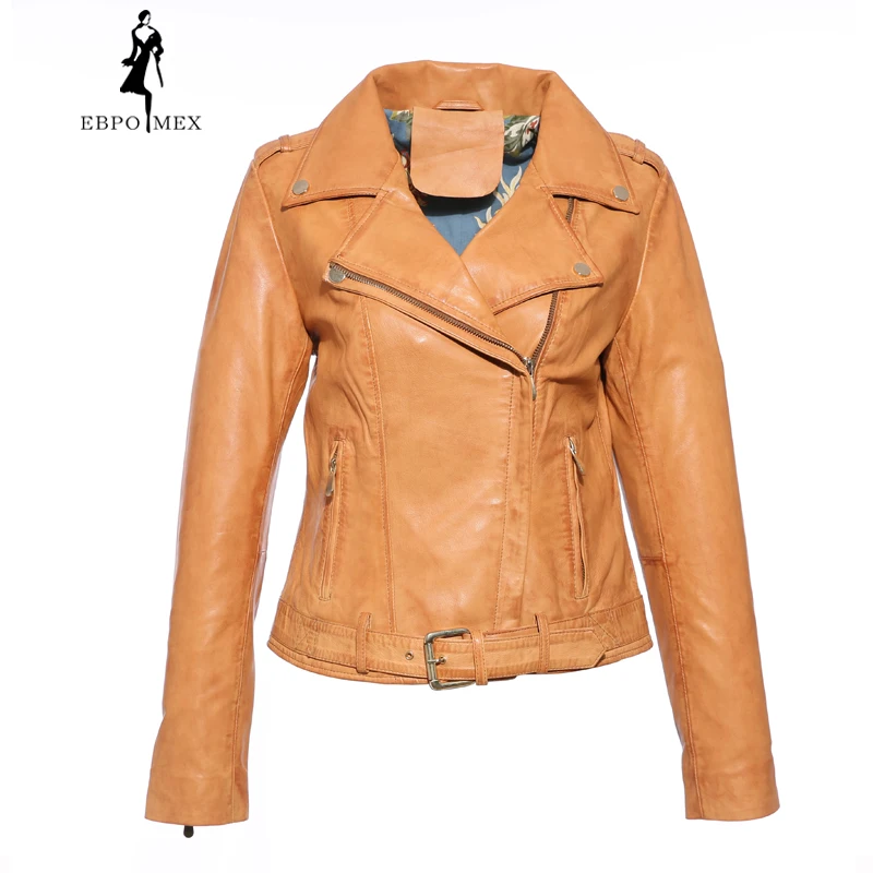 

2018 New style leather jacket women autumnGenuine leather leather jacket female short Sheepskin coat Light Brown Leather jacket