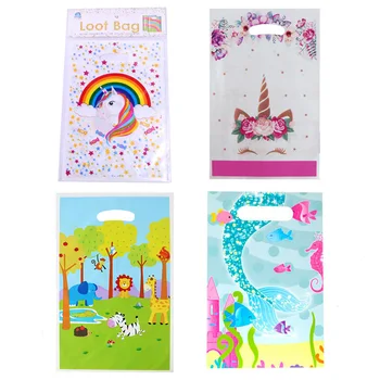 

Plastic Gift Bags Unicorn Party Bags For Kids Birthday Decoration Unicorn Mermaid Jungle Animal Candy Bag Wedding Party Supplies