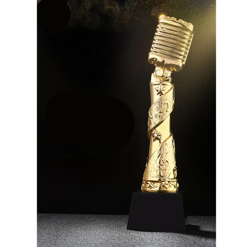 

Creative Microphone Pedestal Trophy Gold-plated Resin Trophy Custom Company Award Trophy Production Can Be Lettering M1563