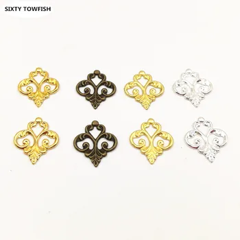 

100 pieces/lot Size 15*13mm Vintage Brass Antique Bronze/Gold Color Filigree Flower Charms Setting Jewelry DIY Components B10050