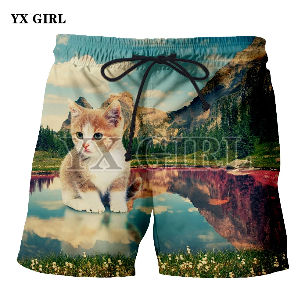 YX Girl 2018 Summer Mens Cool Space Cat Masked Gangster Cat 3d Printed Beach Casual Shorts Men Jogger Fitness With Drawstring