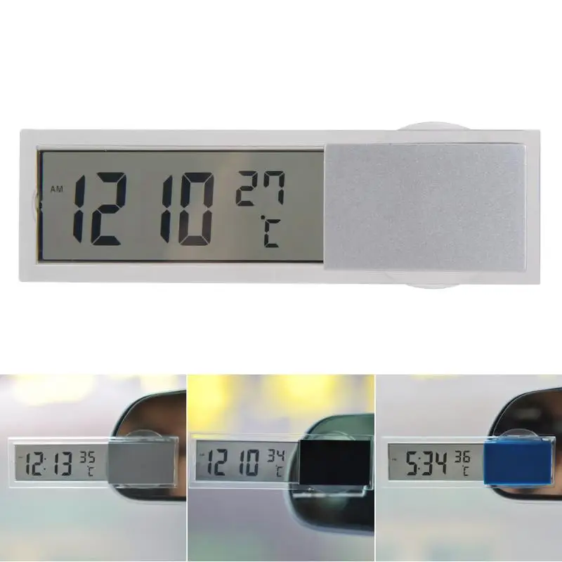 

2 in 1 LCD Digital Auto Car Truck Clock Thermometer with Mini Suction Cup AG10 Button Cell Battery Operated 90x27x15mm