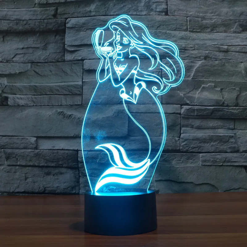 

2016 new Mermaid colorful 3D lamp energy saving LED illusion light creative vision stereo lamp