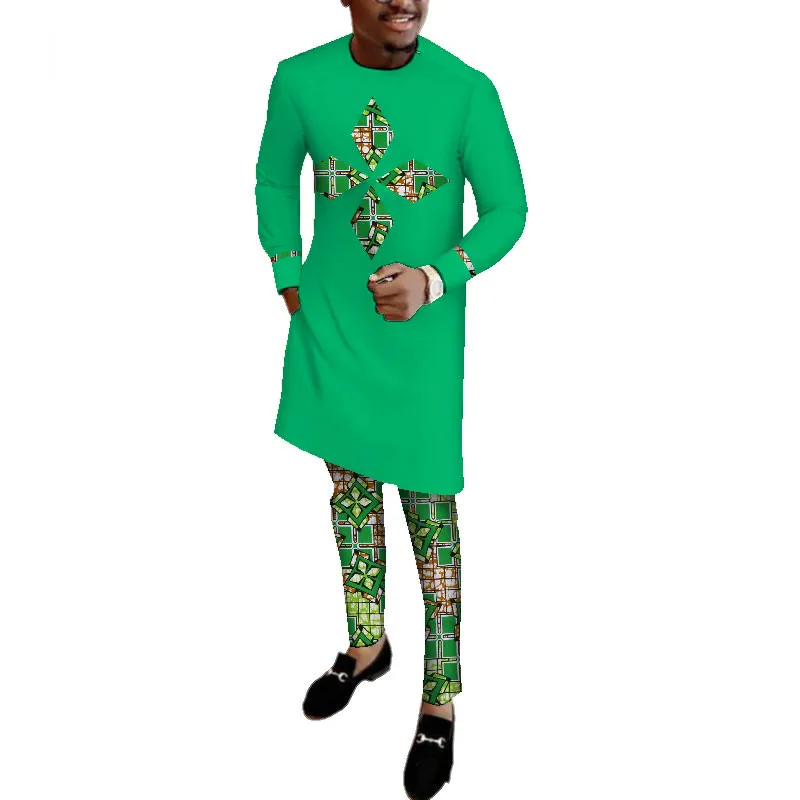 African-Clothes-for-Men-Long-Sleeve-Shirt-and-Pants-Set-Bazin-Riche-African-Print-Patchwork(3)