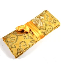 Складная шелковая парча Ювелирная Сумка рулон шнурок Цветочные женские косметички дорожная большая косметичка 10 шт