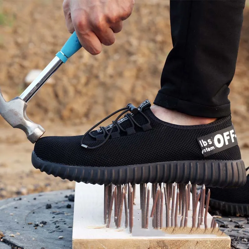 Продажа 2018 Новая Мужская модная защитная обувь дышащая летящая тканая анти разбивающая стальная носочная Кепка анти пирсинг дезодорант Мужская Ра...