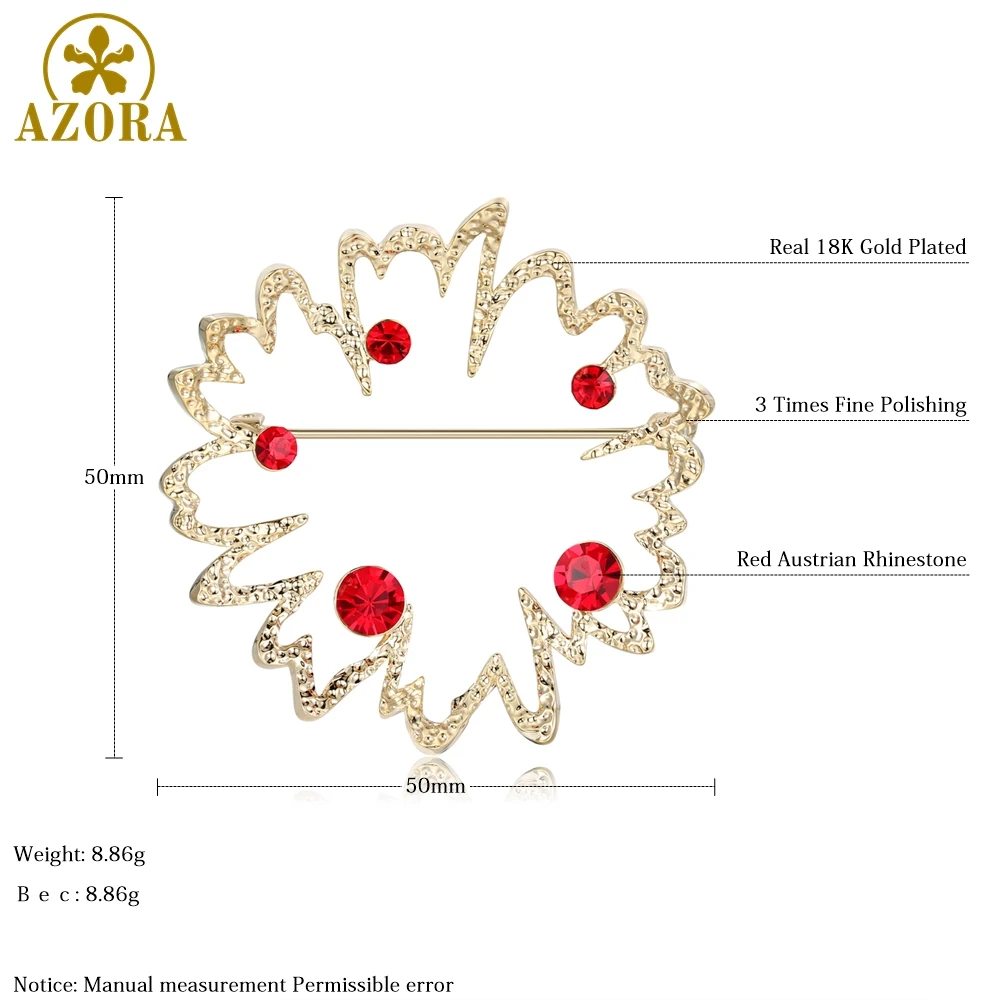 AZORA, красные австрийские стразы, броши в виде цветка для женщин, золотой цвет, большие модные булавки, стильные аксессуары, ювелирные изделия, подарок TP0100