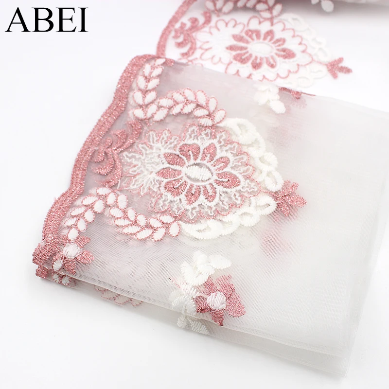 

5yards/lot 19.5cm Width Embroidered Mesh Lace Fabric Diy Clothes Material Handmade Doll Clothes Lace Ribbon Trims Supplier