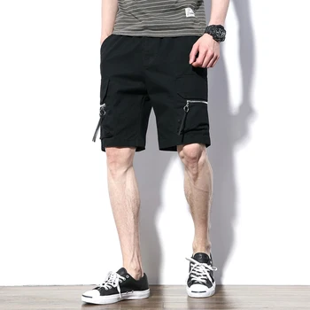 

M-5XL summer plus size mens shorts zipper Elastic cargo shorts men casual Cotton 96% Spandex 4% bodybuilding summer shorts men