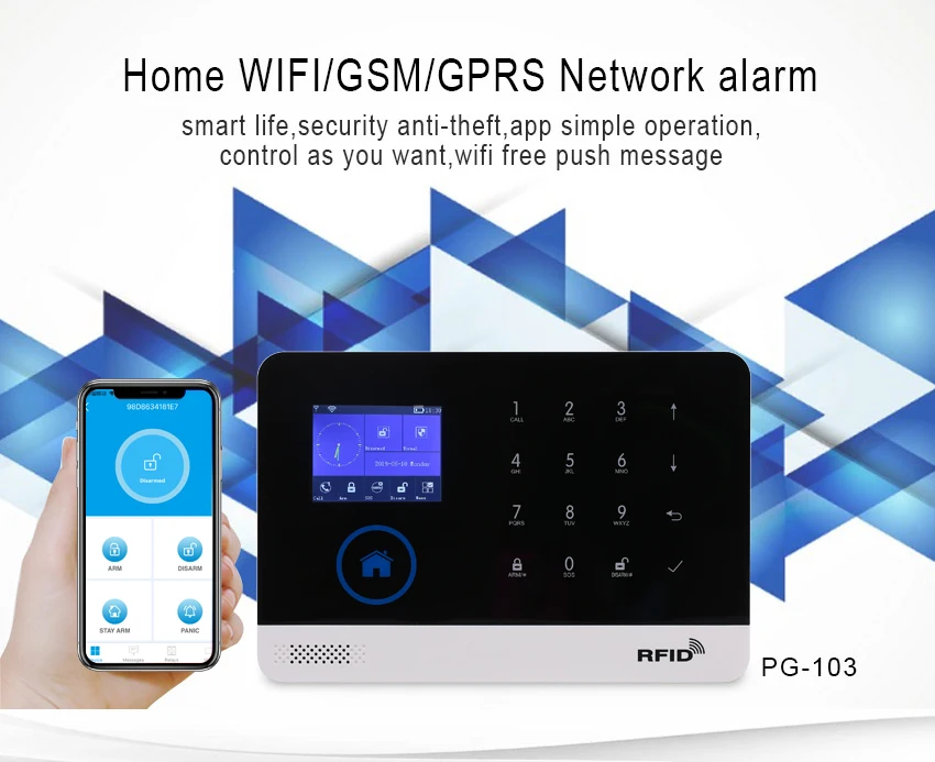 Беспроводная домашняя охранная Wi-Fi GSM GPRS Сигнализация приложение пульт дистанционного управления RFID карта Arm Disarm EN RU ES PL DE переключаемый