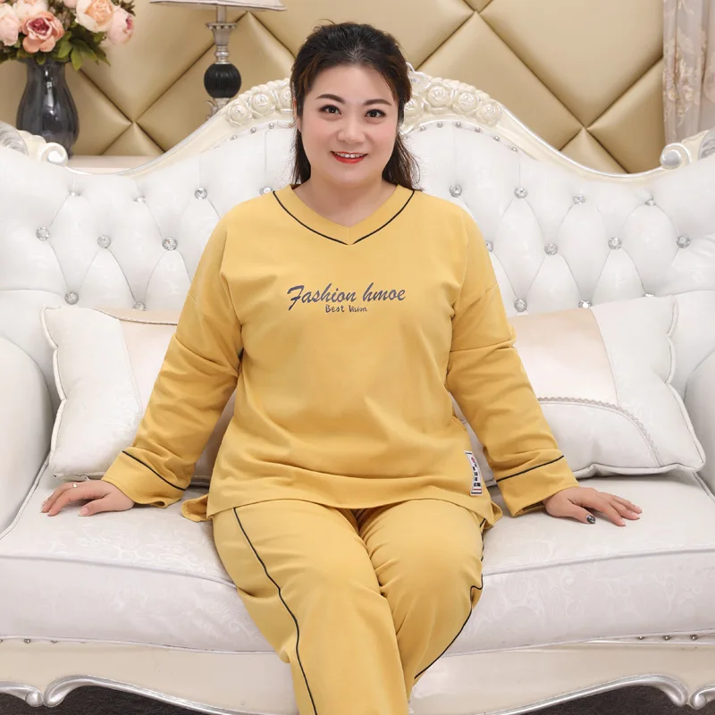 Большие размеры 135 кг 5XL, корейские Симпатичные пижамные комплекты для женщин, повседневная женская одежда для сна из хлопка, зимняя пижама с длинным рукавом, обхват груди 152 см