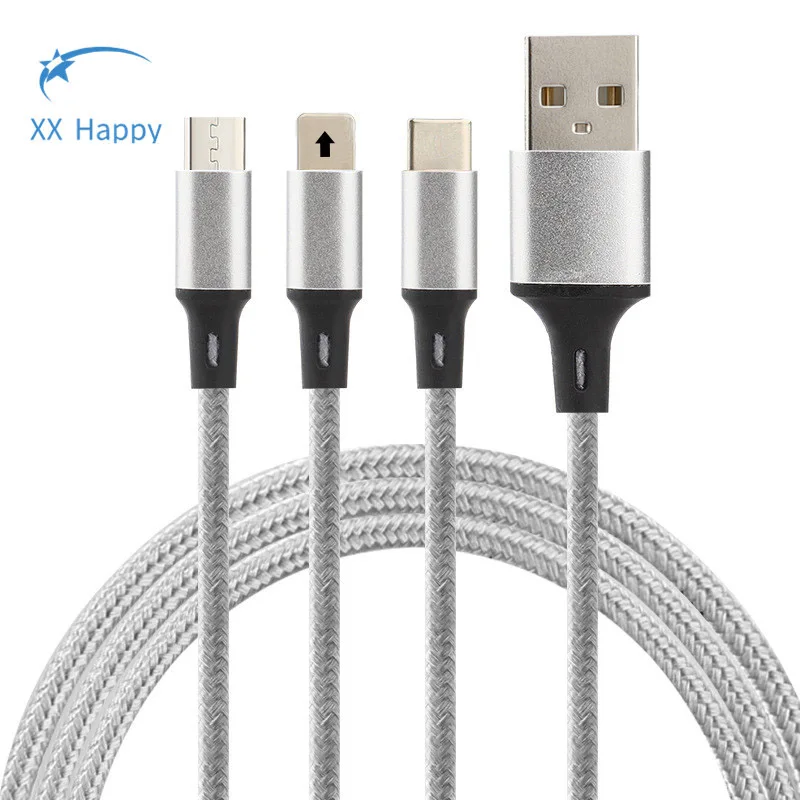 XX Happy 120 см 3 в 1 3 в 1 кабель Micro usb type C зарядный кабель шнур type-c для samsung