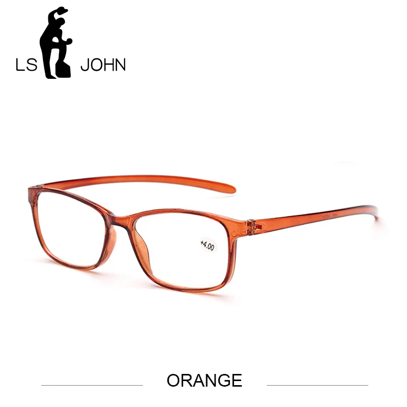 LS JOHN Retro Full Frame Reading Glasses Women&Men TR90 Ultralight Clear Lens Presbyopic Eyewear Magnifier+1.0to4.0 for Reader - Цвет оправы: ORANGE