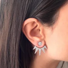 AOMU панковские серьги с кристаллами, серьги с ушками, розовые серьги золотистого цвета, серьги из нержавеющей стали, серьги-гвоздики для женщин, ювелирные изделия