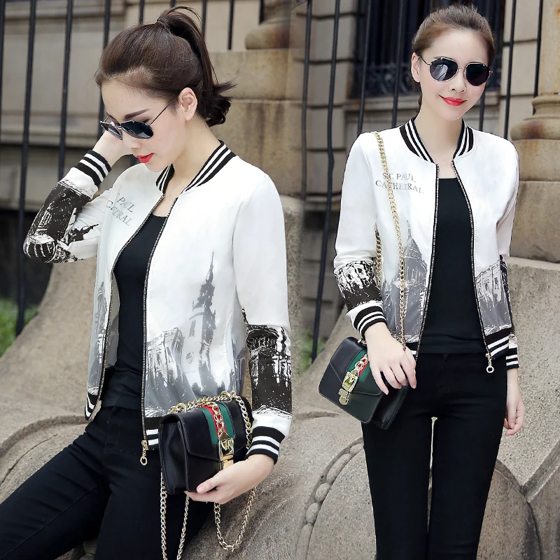 Jacket Women 2019 Spring New Baseball Jersey Print Long Sleeve Jacket Jacket Slim Temperament Short Jacket Elegant Leisure Jacket Women 2019 Spring New Baseball Jersey Print Long Sleeve Jacket Jacket Slim Temperament Short Jacket Elegant Leisure