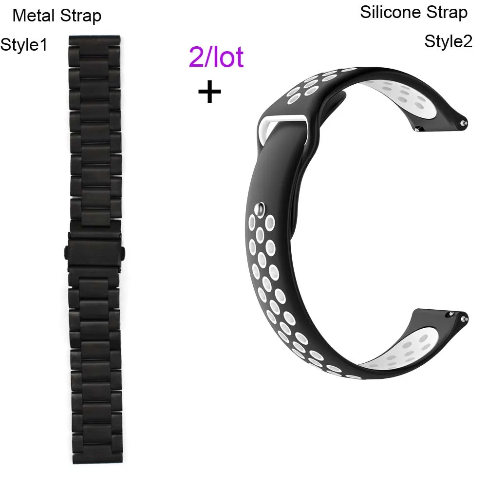 20 мм браслет из нержавеющей стали ремешок для Xiaomi Amazfit Bip ремешок для часов Amazfit GTS ремешок для часов Amazfit GTR 42 мм силиконовый браслет - Цвет: Black-Black white