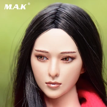 

Collectible WLS004 1/6 Female Head Sculpt Asian Star Bingbing Fan Head Sculpt long Black Hair Movable eyes 12" Action Figure